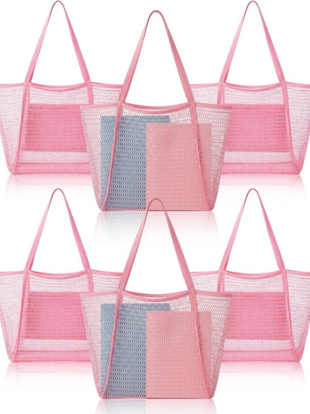 6-Piece Waterproof Mesh Beach Tote Set for Women | Sandproof Shoulder Bags for